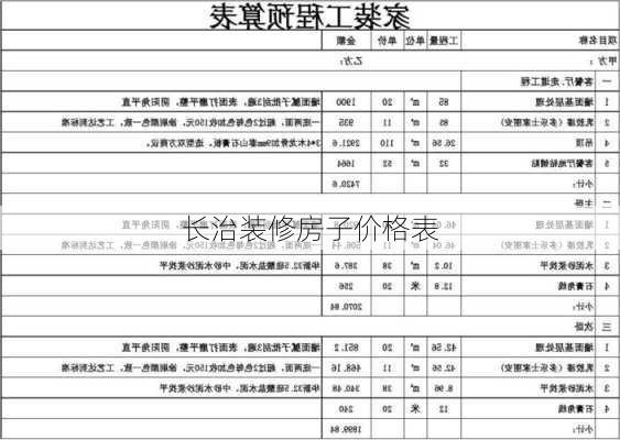 长治装修房子价格表