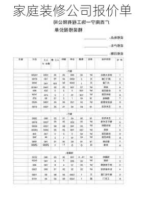 家庭装修公司报价单