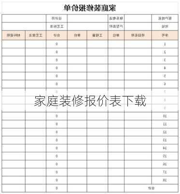 家庭装修报价表下载