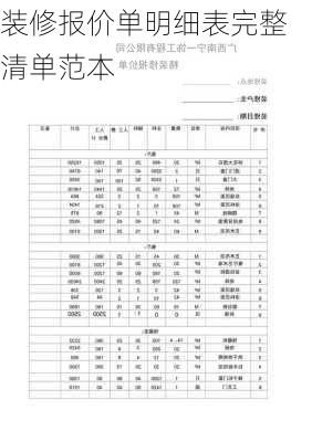 装修报价单明细表完整 清单范本