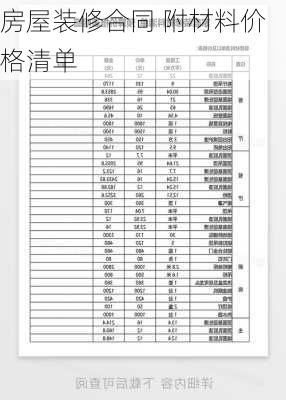 房屋装修合同 附材料价格清单